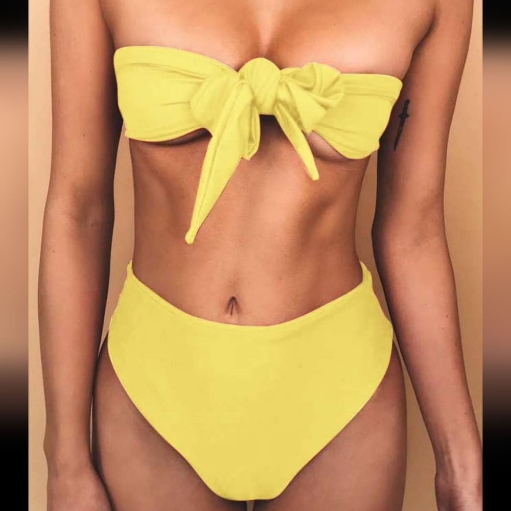 NEW Yellow Spandex Tie bikini Size small